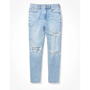 AMERICAN EAGLE Mom Straight Jeans High Waisted Distressed in Blue Women's Size 6